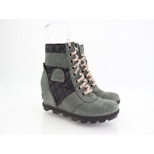 Sorel Lexie Boots Size 7 Hidden Heel Wedge Quilted Puffer Lug Sole Leather Lace